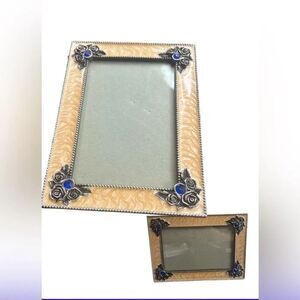 Metal, Yellow Swirl Enamel, Jeweled Picture Frame